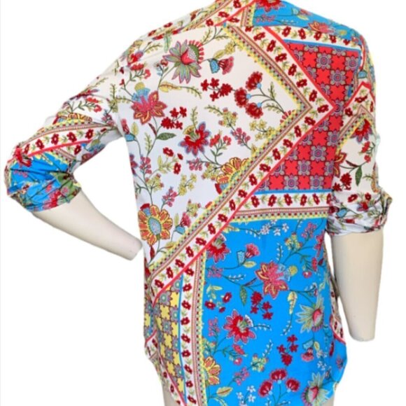 Calvin Klein Button Front Shirt Sz S Mixed Print Floral Patchwork Colorful #11H - Picture 5 of 8